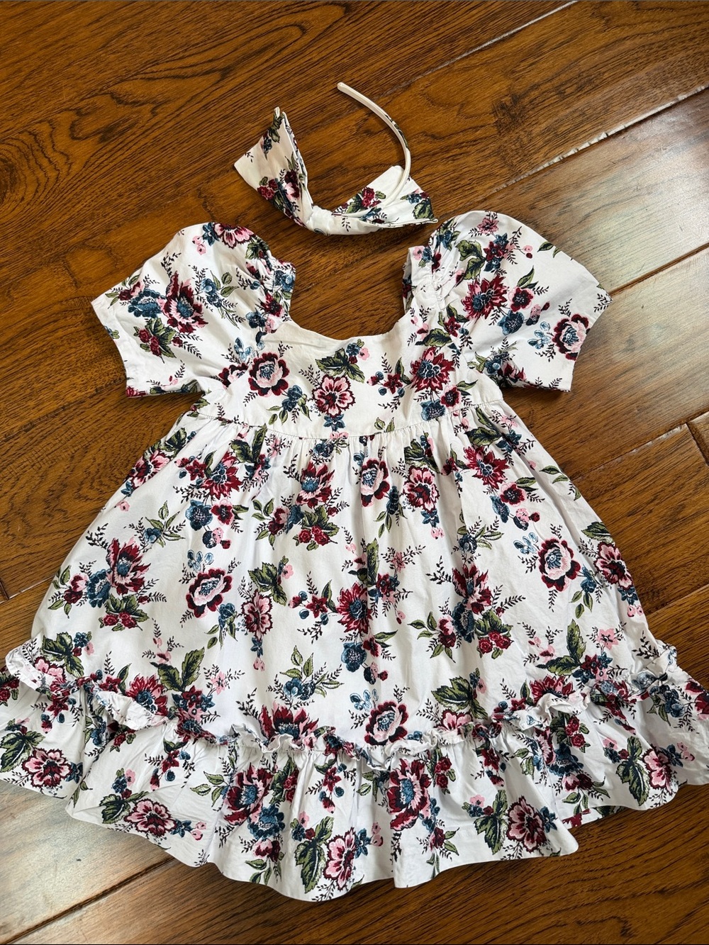Girls White Floral Dress with Matching Headband